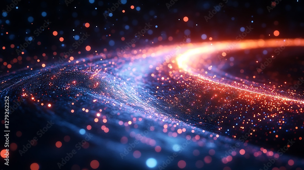 Obraz premium High-speed data transfer illustrated through glowing light streaks inside fiber optic cables on black background