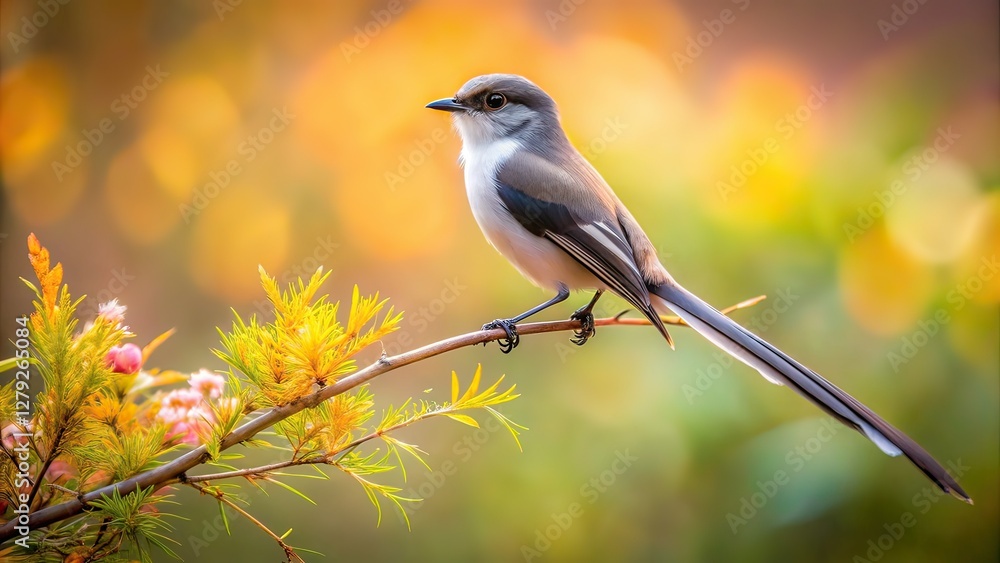 Obraz premium Minimalist Long-tailed Sibia in Nature, AI Photo