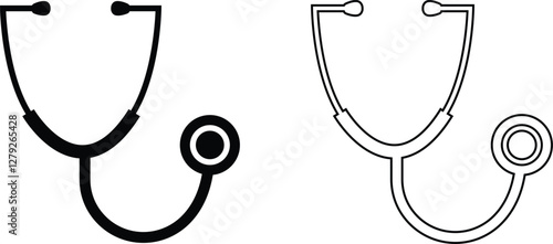 Stethoscope medical device flat, line icons set. Health and medicine symbol. Doctor equipment to measure pressure and listen heartbeat to make diagnosis to patient isolated on transparent background.