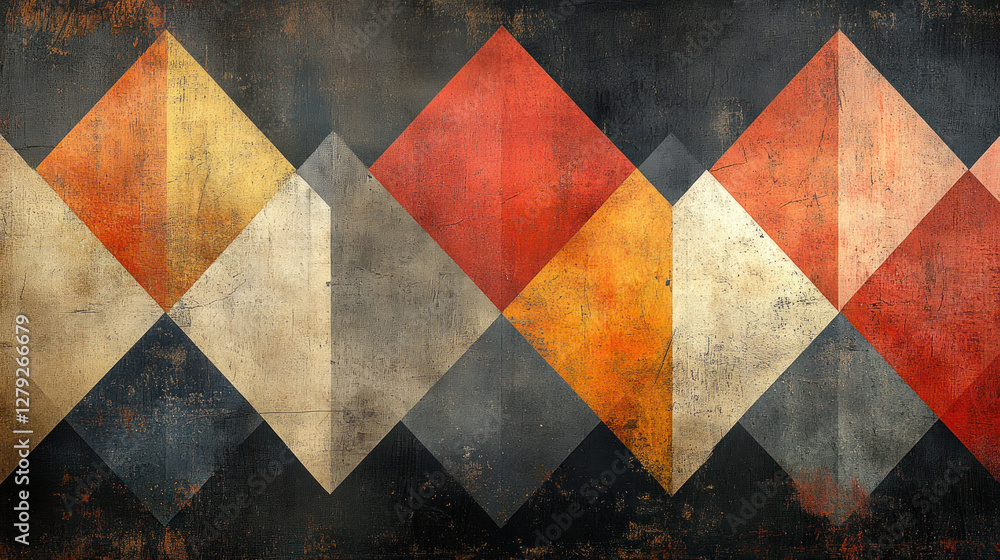 Fototapeta premium Geometric wallpaper with tessellated diamond shapes in muted terracotta, gray, and beige tones