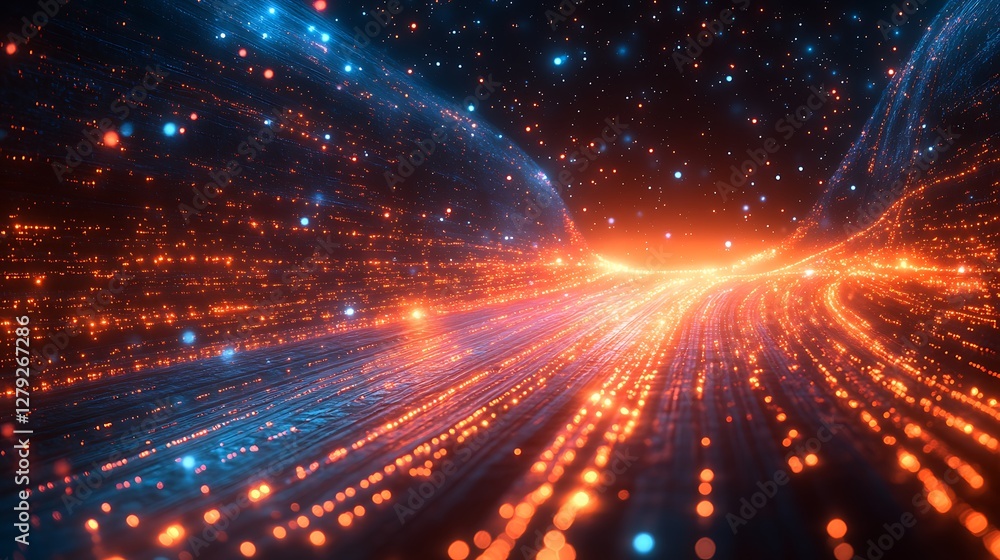 Fototapeta premium Fiber optic cables glowing with streaks of light representing the rapid speed of data flow