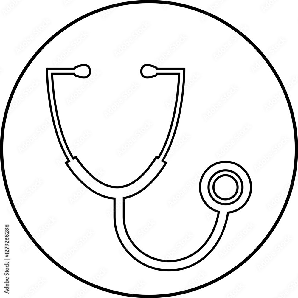 Stethoscope medical device line icon. Health and medicine symbol. Doctor equipment to measure pressure and listen heartbeat, to make a diagnosis to the patient isolated on transparent background. Stethoscope medical device line icon. Health and medicine symbol. Doctor equipment to measure pressure and listen heartbeat, to make a diagnosis to the patient isolated on transparent background.