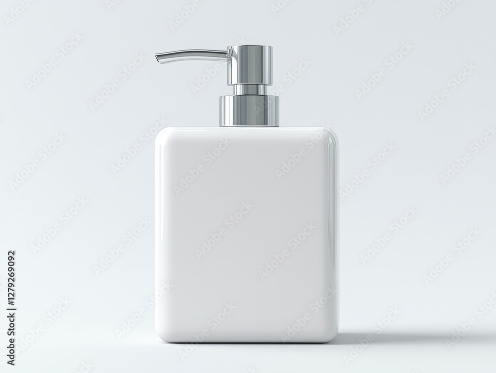 Elegant White Square Soap Dispenser with Chrome Pump on a Clean White Background, Minimalist Design and Sleek Aesthetic Elegant White Square Soap Dispenser with Chrome Pump on a Clean White Background, Minimalist Design and Sleek Aesthetic
