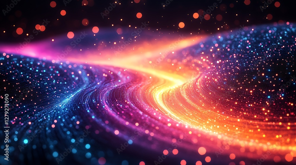 Fototapeta premium Abstract design with fiber optic cables glowing with colorful light trails symbolizing data transfer in technology
