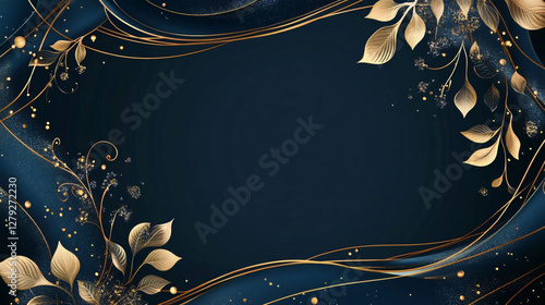 A beautiful abstract floral design with golden leaves and lines