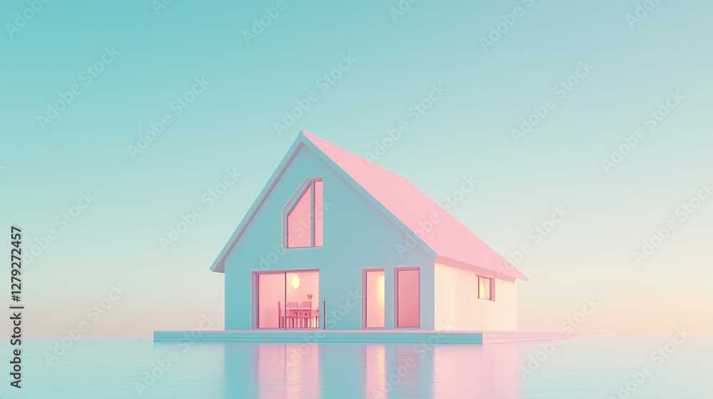 Cutaway view of a miniature modern house with furniture Cutaway view of a miniature modern house with furniture