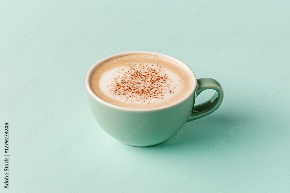 Fototapeta premium Creamy coffee topped with delicate foam art, set against soothin