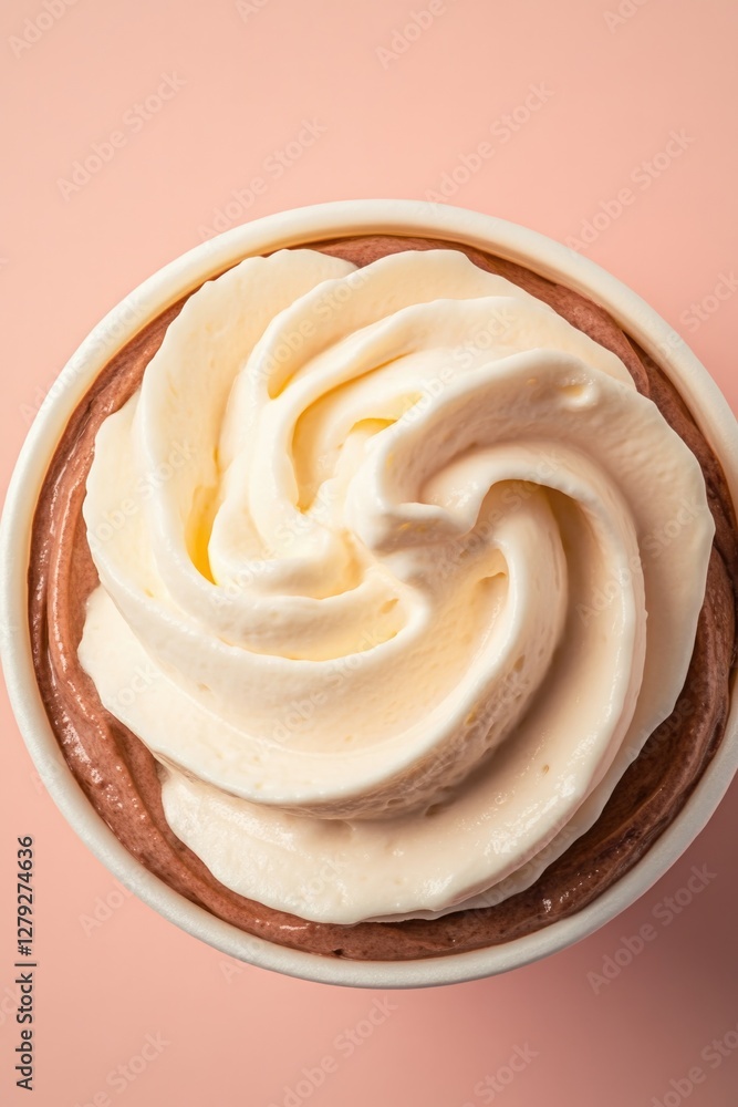 Creamy swirls of whipped topping atop rich chocolate ice cream i Creamy swirls of whipped topping atop rich chocolate ice cream i