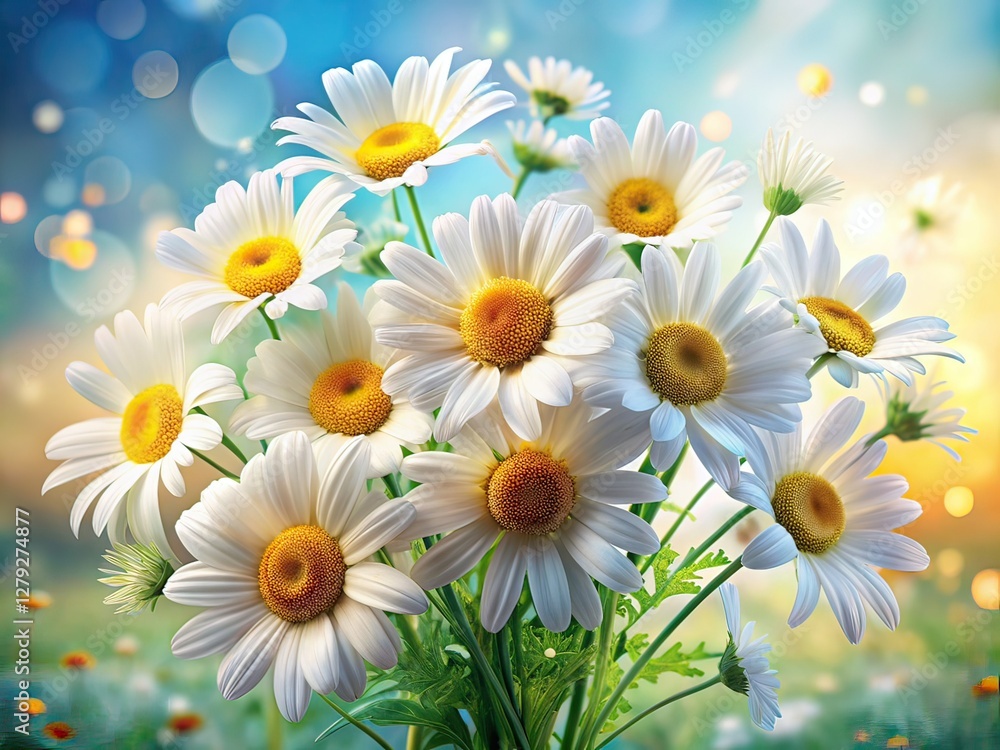 Fototapeta premium Panoramic Daisies Bouquet - Bright Background