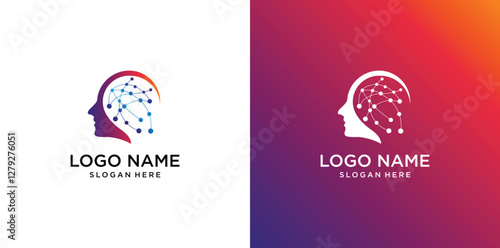 Human head mind and technology logo design
