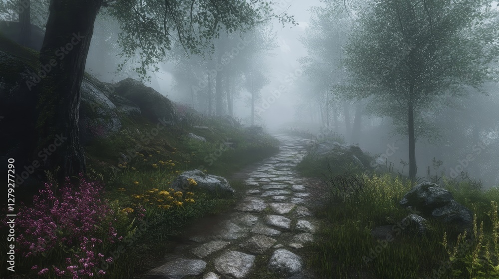 Fototapeta premium misty, path, forest, trail