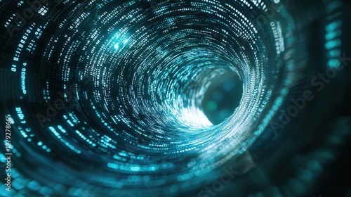 Wallpaper Mural Glowing Digital Tunnel with Data Streams and Futuristic Elements Torontodigital.ca