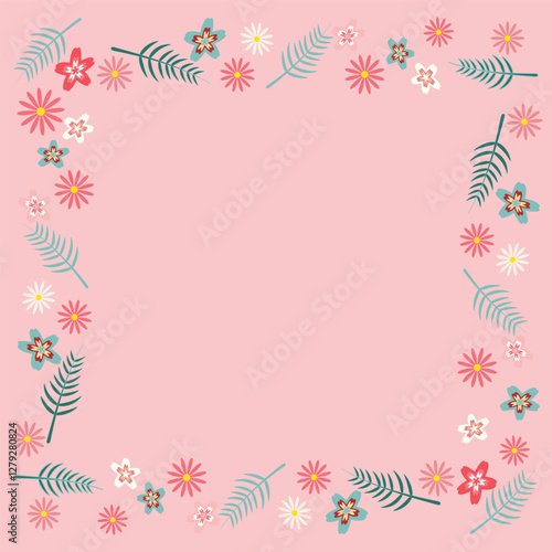 Beautiful floral vector card delicate square frame Copy space Isolated pink background Perfect invitations greeting cards wedding designs creative projects Elegant stylish versatile Spring border