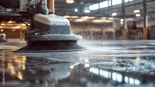 Heavy-duty floor cleaning machine in a warehouse