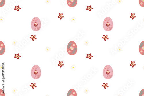 136patteSeamless vector pattern Easter Eggs flowers ornament Endless texture for spring design decoration print fabric textile Isolated background Spring time seasonal texture Wrapping paper