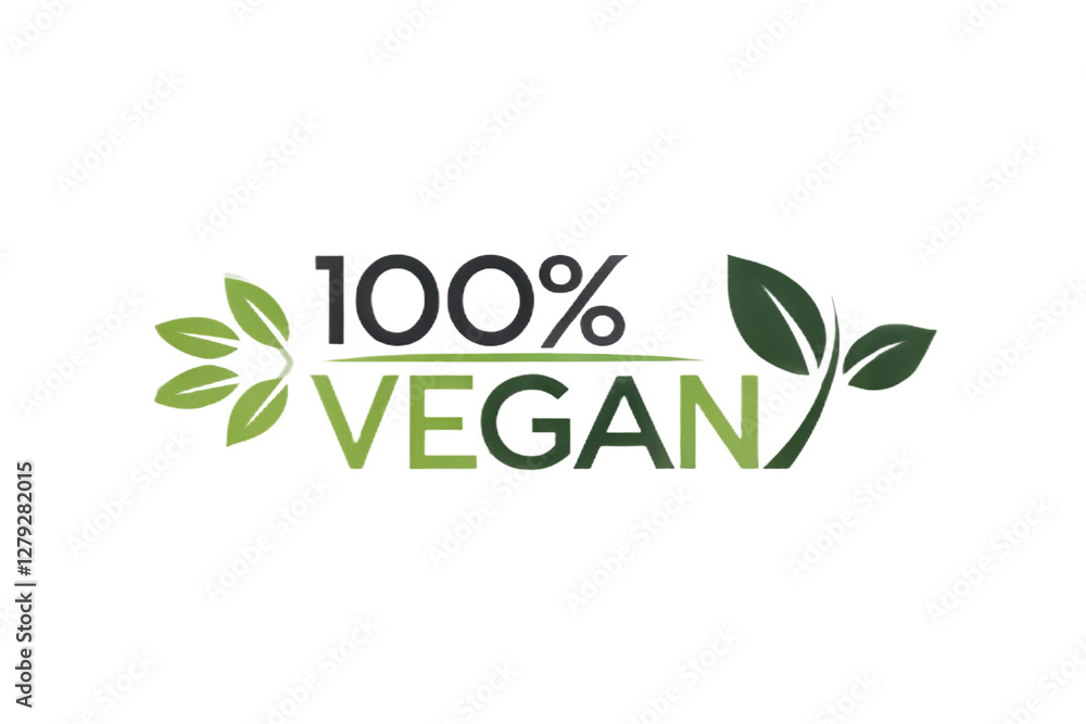 Fototapeta premium 100% Vegan text design with green leaves on gradient background for eco-friendly branding