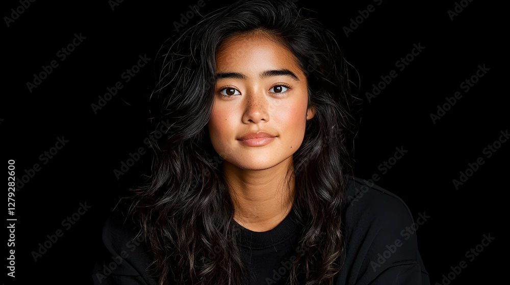 Young woman portrait, dark background, serious expression, studio shot, profile picture Young woman portrait, dark background, serious expression, studio shot, profile picture