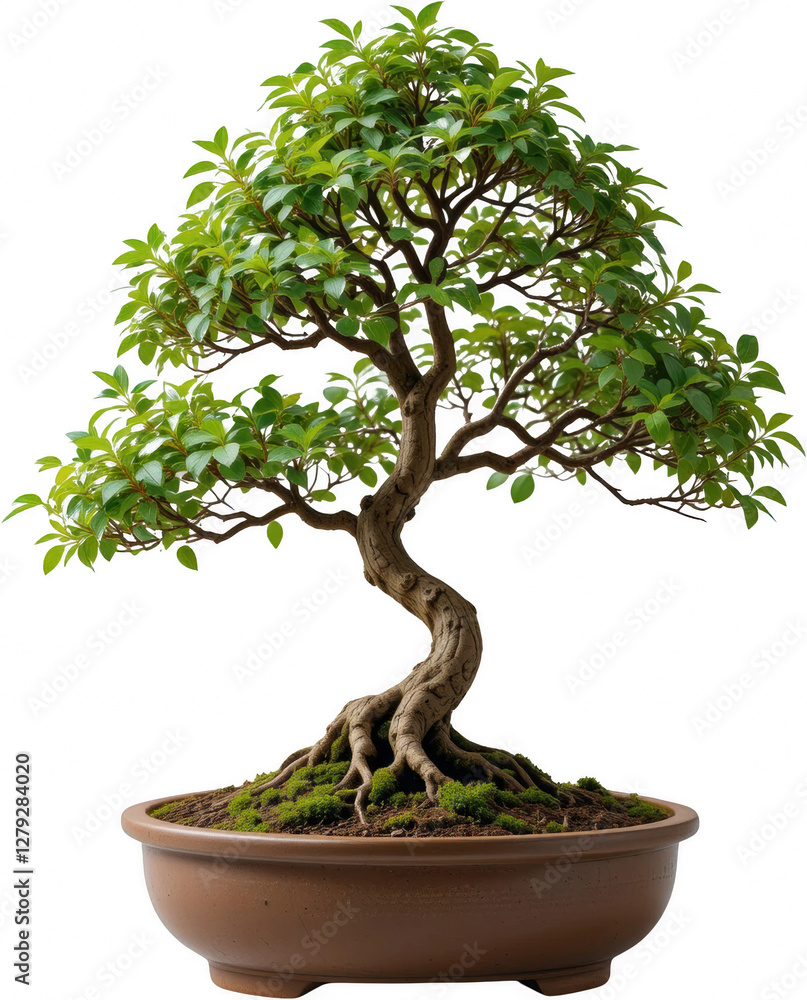 Lush Green Bonsai Tree in Brown Pot Asian Zen Garden Decor Miniature Landscape Lush Green Bonsai Tree in Brown Pot Asian Zen Garden Decor Miniature Landscape