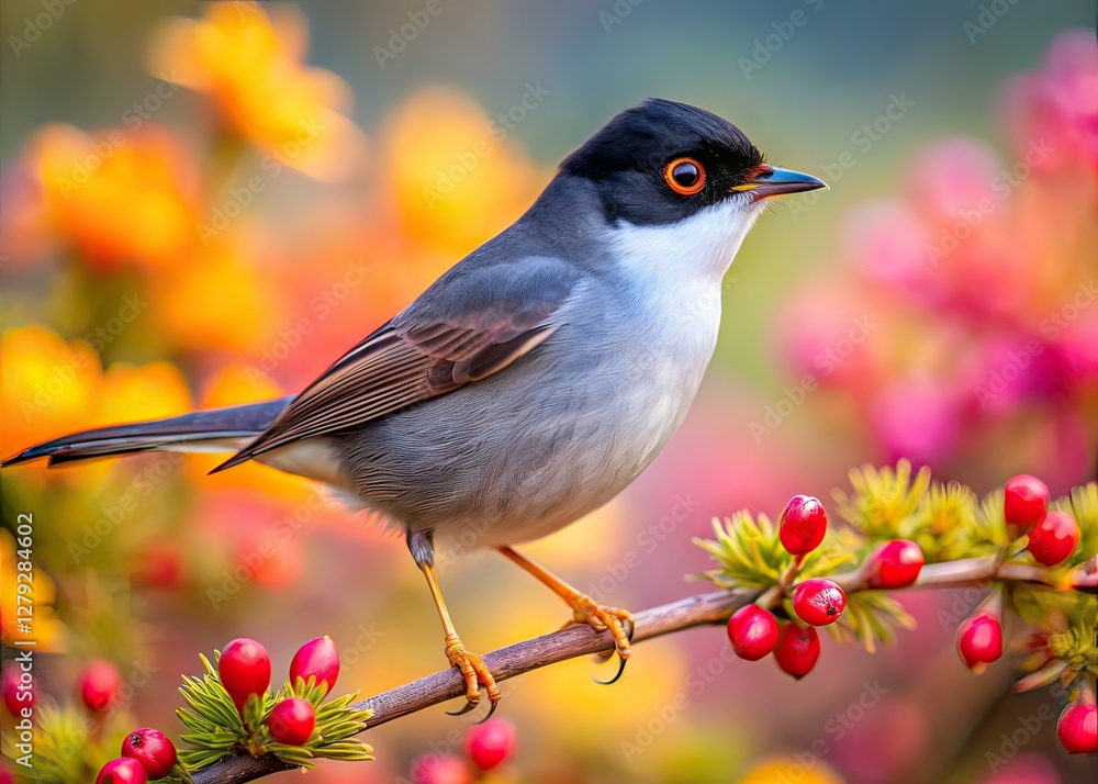 Fototapeta premium Sardinian Warbler in Mediterranean Landscape - High DOF