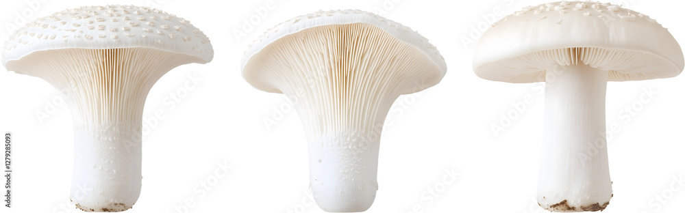 A Group of Adorable White Mushrooms with Soft Features A Group of Adorable White Mushrooms with Soft Features