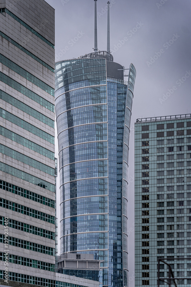 Fototapeta premium Warsaw, Poland. February 7 2025 high rise building in the Warsaw
