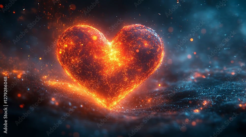 Soft glowing heart with intricate digital patterns and flowing light trails Soft glowing heart with intricate digital patterns and flowing light trails