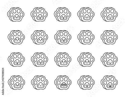 A charming and delightful set of cartoon animal taba paw illustrations showcasing a variety emotions, creative expressions, and joyful moods for inspiring versatile artistic design projects.