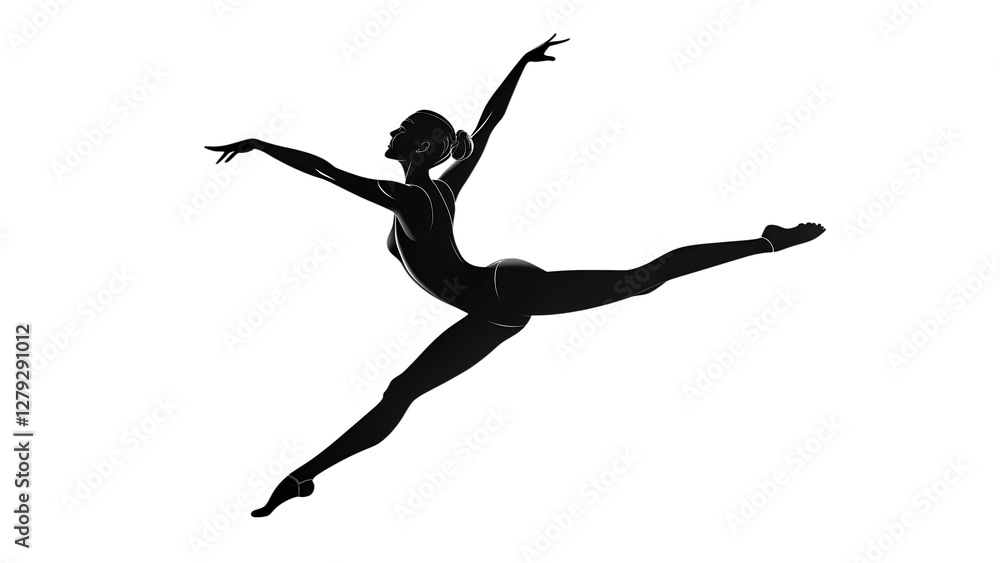 Silhouette of Gymnast in Dynamic Pose – Acrobat Flexibility and Grace, Isolated on Transparent Background