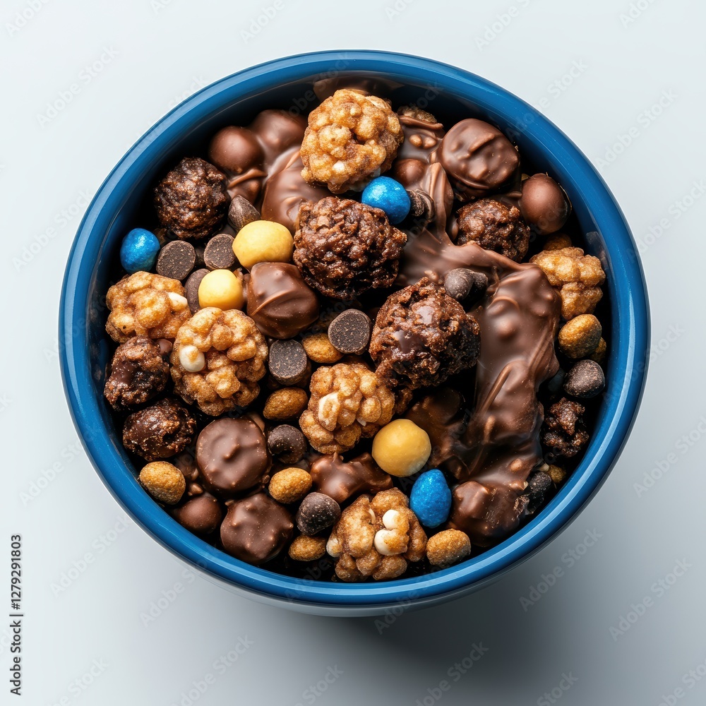 Colorful Snack Bowl Filled with Chocolate Treats and Crunchy Bites Colorful Snack Bowl Filled with Chocolate Treats and Crunchy Bites
