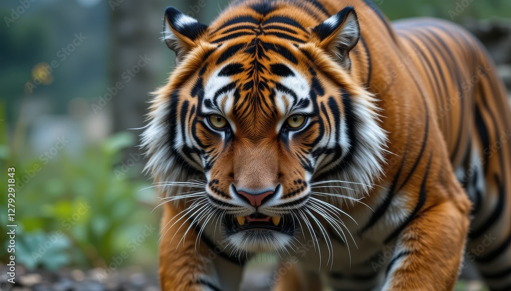 Fototapeta premium Majestic Tiger Stalking Through Lush Green Forest Environment