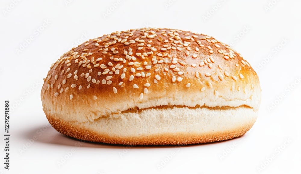 Freshly Baked Sesame Seed Bun Isolated on White Background Freshly Baked Sesame Seed Bun Isolated on White Background