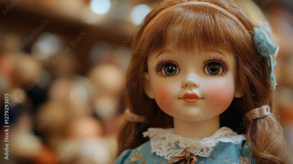 Fototapeta premium Vintage Porcelain Doll Face Close Up Collectible Photography