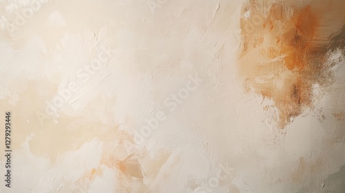 Beige wall with abstract paint strokes, creating a unique texture and minimalist style.