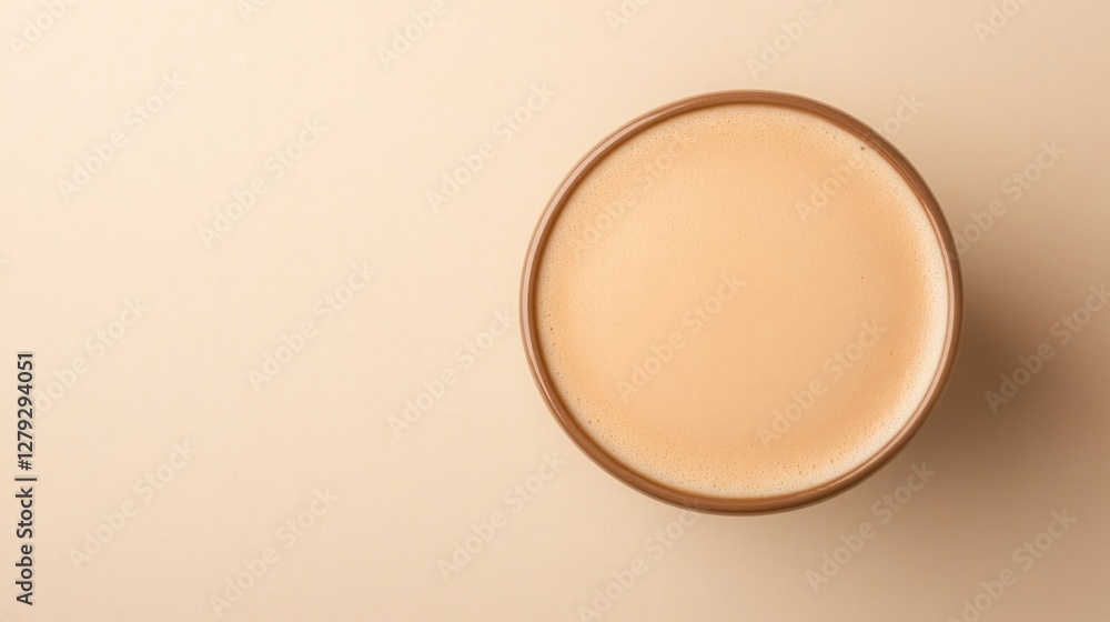 Smooth surface of creamy beverage in minimalist bowl against war Smooth surface of creamy beverage in minimalist bowl against war