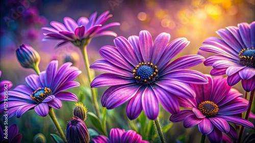 Surreal African Purple Daisies, Dreamy Floral, Abstract Botanical, AI Art