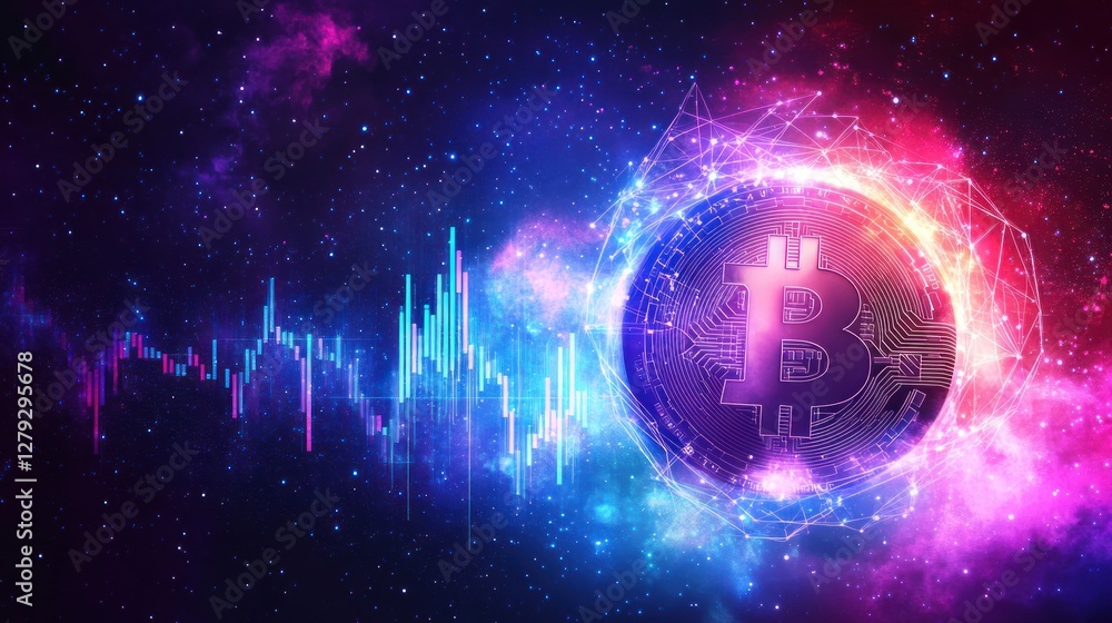 Fototapeta premium Bitcoin Cryptocurrency Cosmic Digital Finance Market