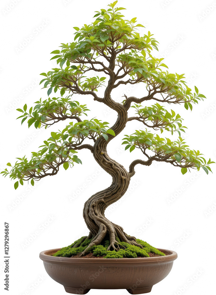 Serene Bonsai Tree Lush Green Foliage Twisted Trunk Potted Plant Serene Bonsai Tree Lush Green Foliage Twisted Trunk Potted Plant