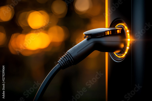 Obraz na płótnie Charging point with electric vehicle connector glowing at sunset w salonie
