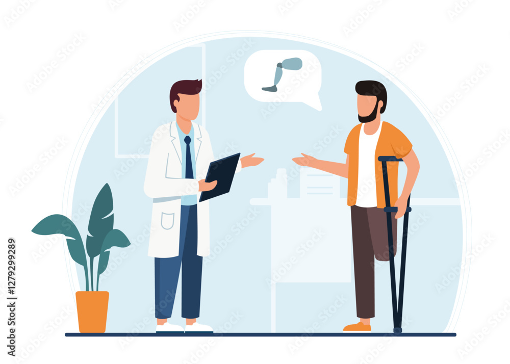 Handicapped Man Visiting Doctor for Leg Prosthesis