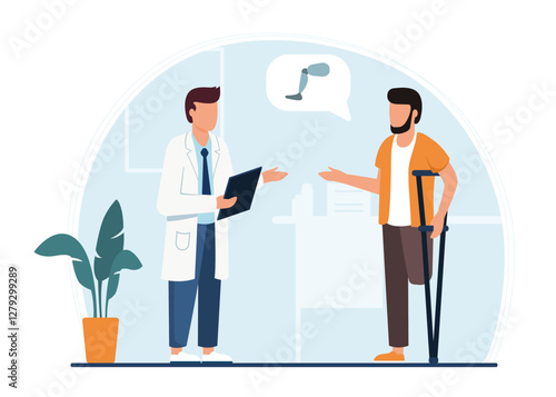 Handicapped Man Visiting Doctor for Leg Prosthesis