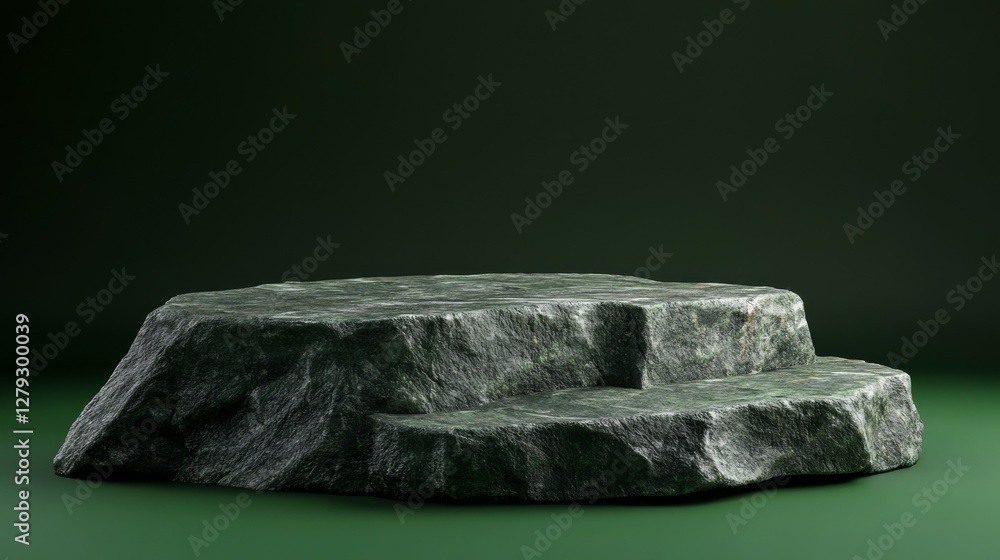 Stone podium on a green background for presenting products or designs. It's a great backdrop for photos or videos, with enough space for text or graphics. Stone podium on a green background for presenting products or designs. It's a great backdrop for photos or videos, with enough space for text or graphics.
