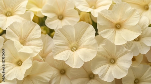 Soft, cream-colored flowers with symmetrical petals are arranged beautifully. Their delicate texture and natural beauty are highlighted by the soft focus.