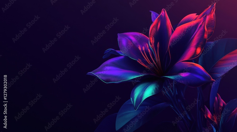 Fototapeta premium Neon Flower Illuminated In Vivid Purple And Red Hues