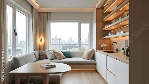 Modern Tiny Apartment Interior with Smart Space-Saving Furniture