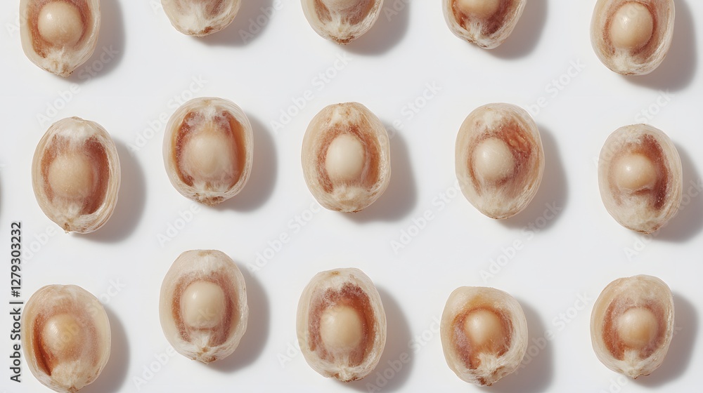Arrangement of Light Brown Seeds on White Background in Flat Lay Food Photography