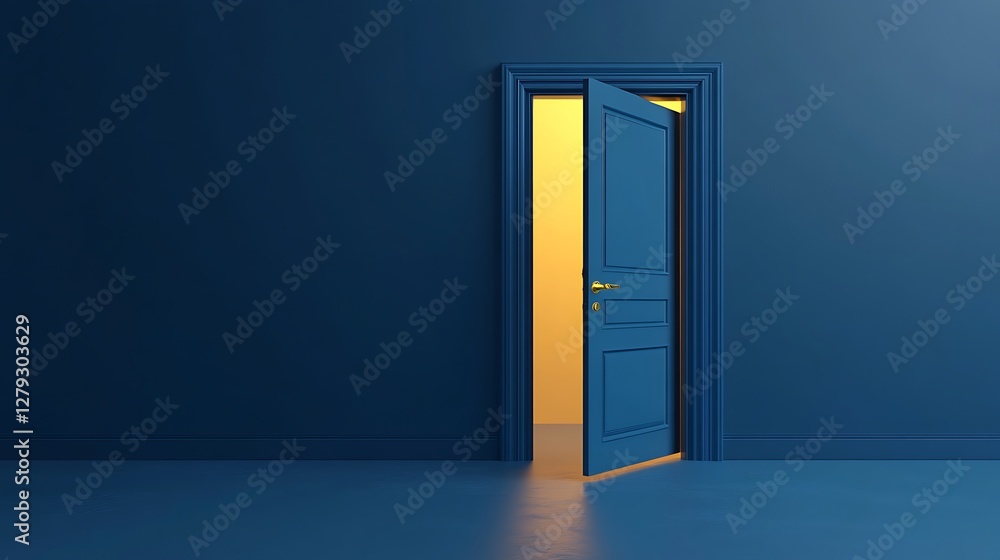 Open blue door revealing bright light. Open blue door revealing bright light.