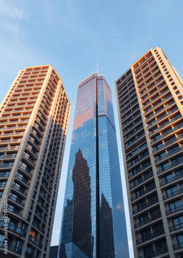 3 tall buildings with buildings in the middle higher than the blue sky skyscraper city building skyscraper downtown business architecture cityscape 3 tall buildings with buildings in the middle higher than the blue sky skyscraper city building skyscraper downtown business architecture cityscape