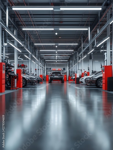 Wallpaper Mural Efficient Modern Auto Service Center with Mechanics Servicing Vehicles Torontodigital.ca