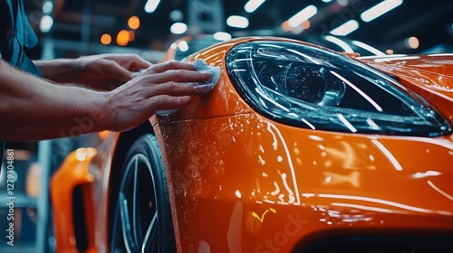 Wallpaper Mural Close-up of Hands Applying Ceramic Coating to Luxury Automobile for Premium Detailing Service Torontodigital.ca