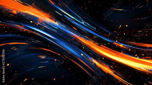 Colorful Light Trails Create a Dynamic Visual Effect, Representing Digital Data Streaming Through Space at High Speed